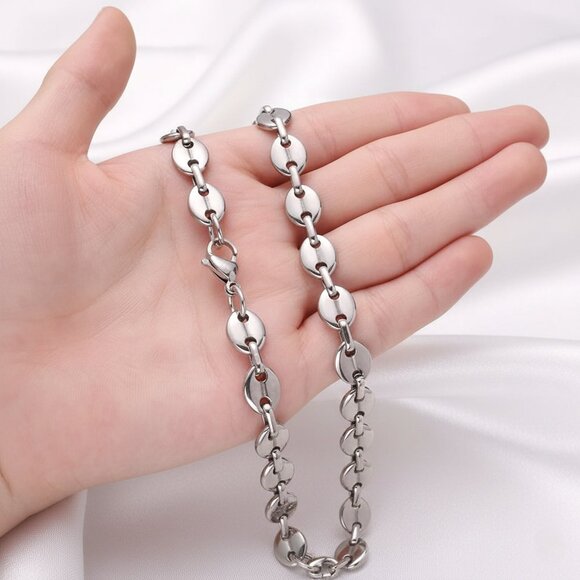 Silver Coffee Bean Link Marina Chain Necklace Stainless Steel 30 Inches NWOT - Picture 6 of 8